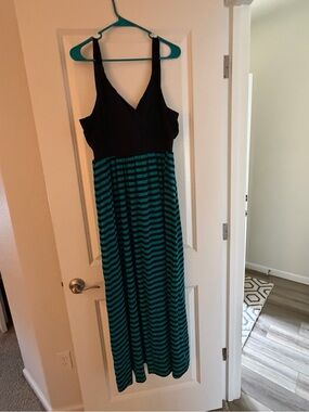 Torrid Black & Teal Striped Maxi Dress